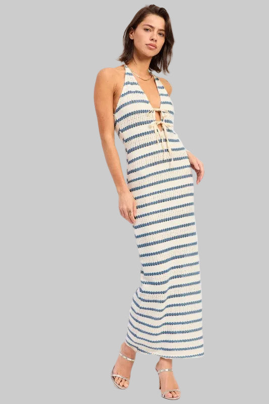 Isabelle Bohemian Crochet Halter Maxi Dress