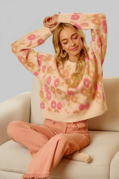 Isla Boho Terry Texture Floral Sweater
