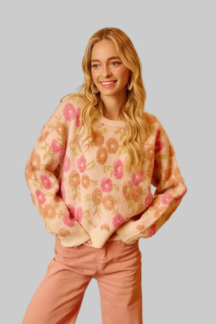 Isla Boho Terry Texture Floral Sweater