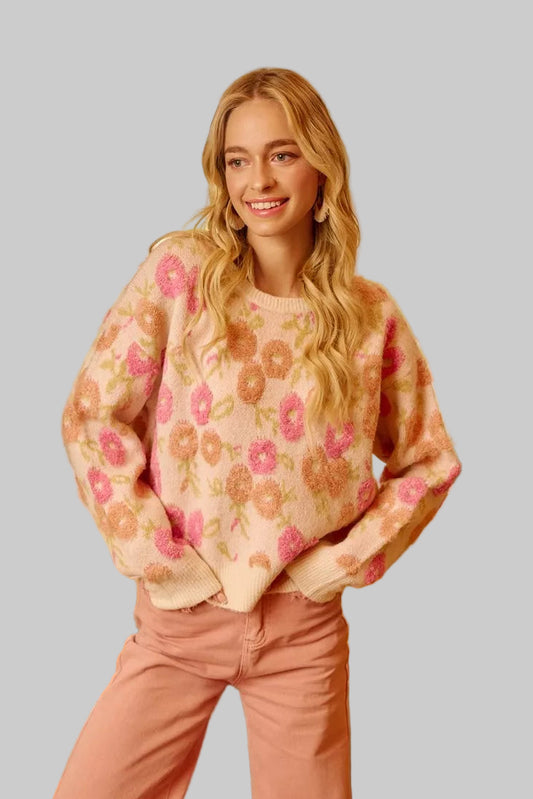 Isla Boho Terry Texture Floral Sweater