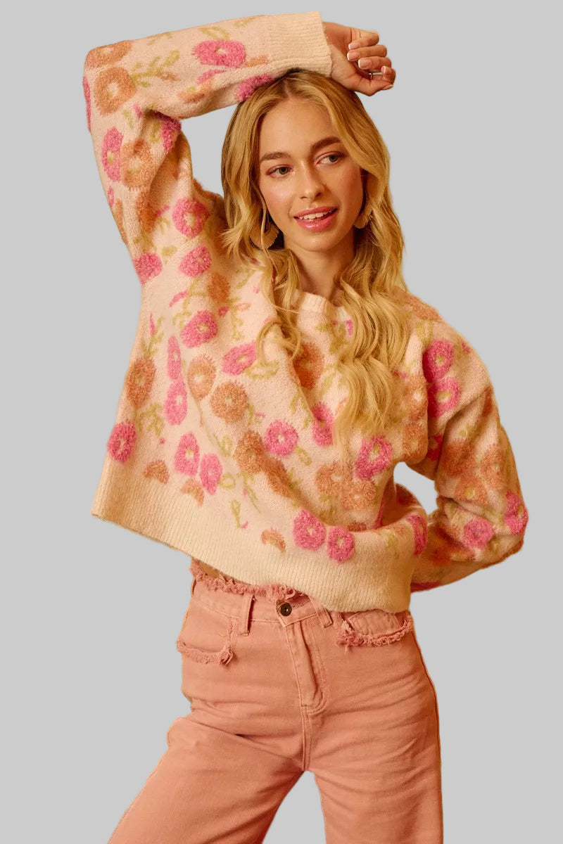 Isla Boho Terry Texture Floral Sweater