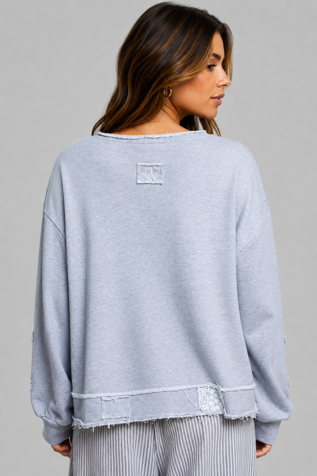 Isla Crochet Patchwork Open V-Neck Sweatshirt 