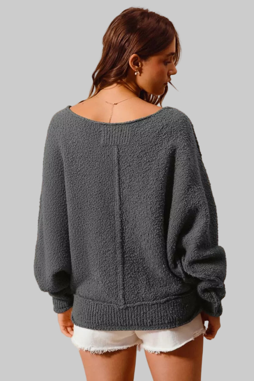 Jacky Grey Boho Slouchy Boucle Sweater