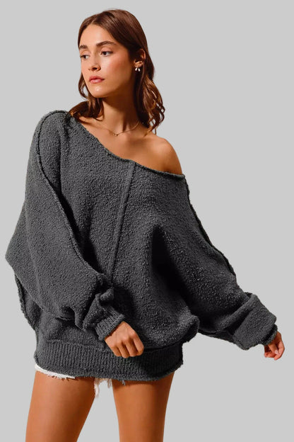 Jacky Grey Boho Slouchy Boucle Sweater