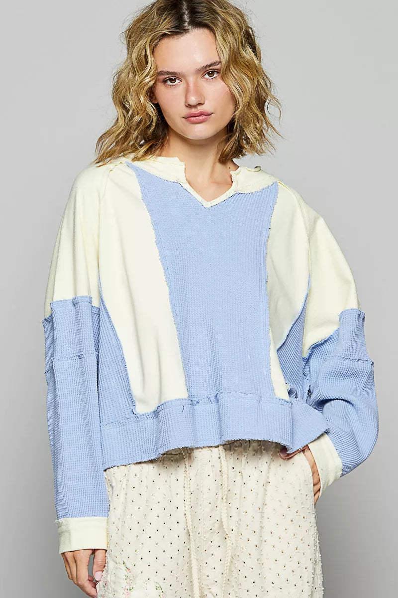 Jaclyn Boho Color Block Waffle Knit Sweatshirt