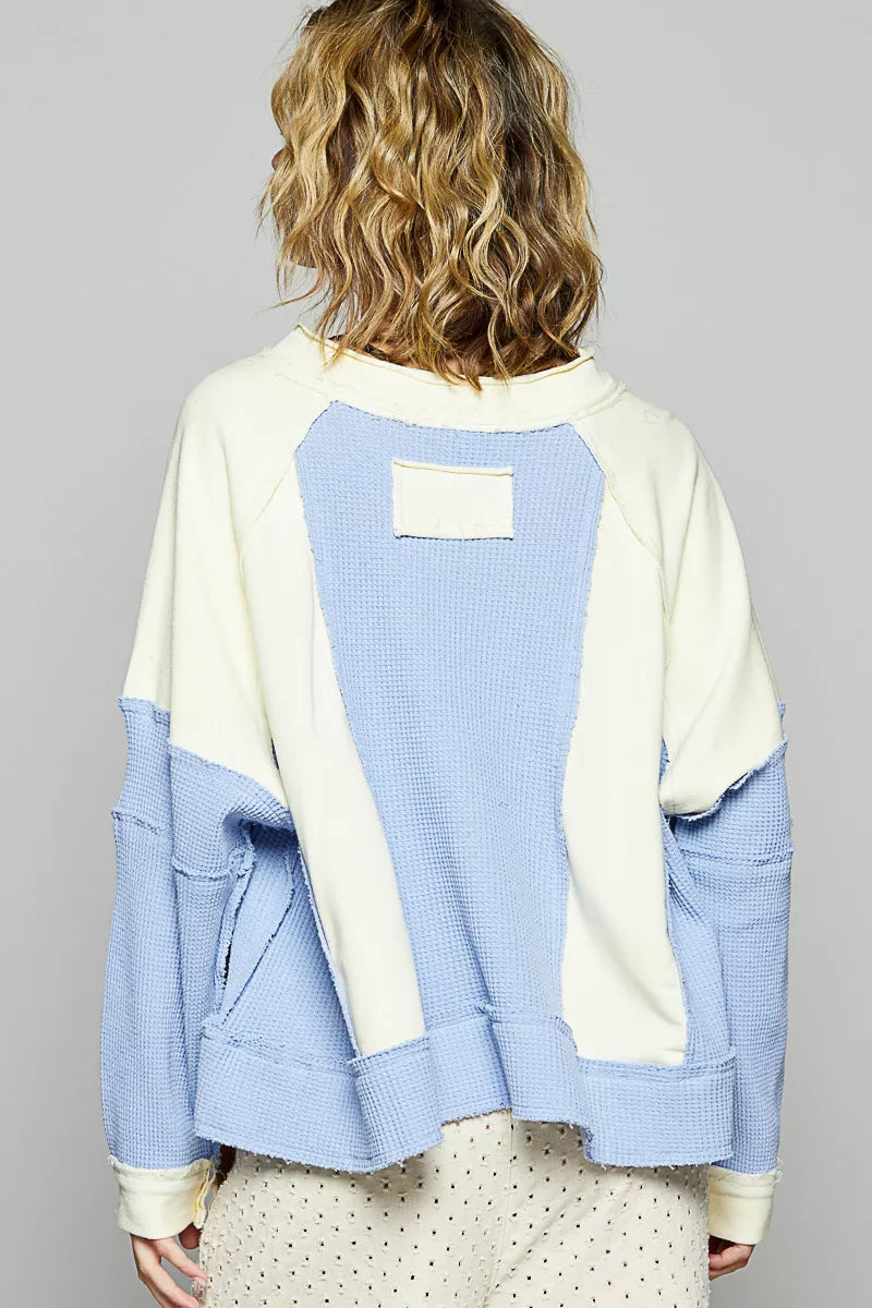 Jaclyn Boho Color Block Waffle Knit Sweatshirt