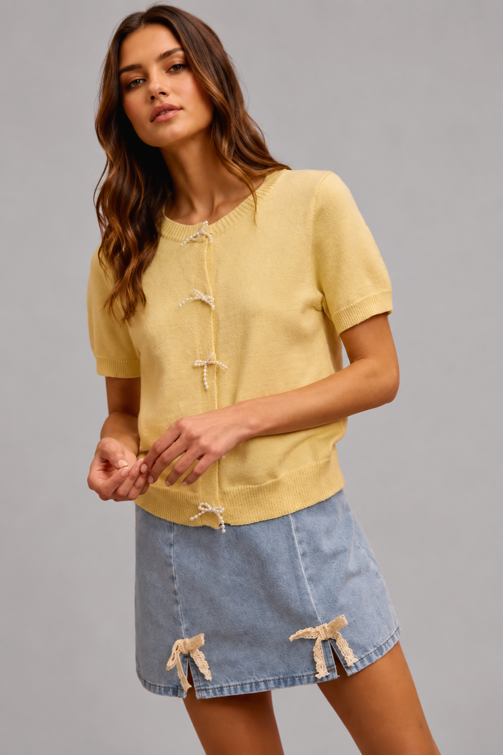 Jasmine Denim Lace Ribbon Mini Skirt