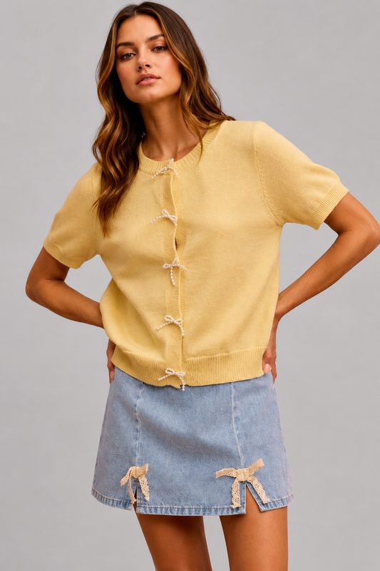 Jasmine Denim Lace Ribbon Mini Skirt