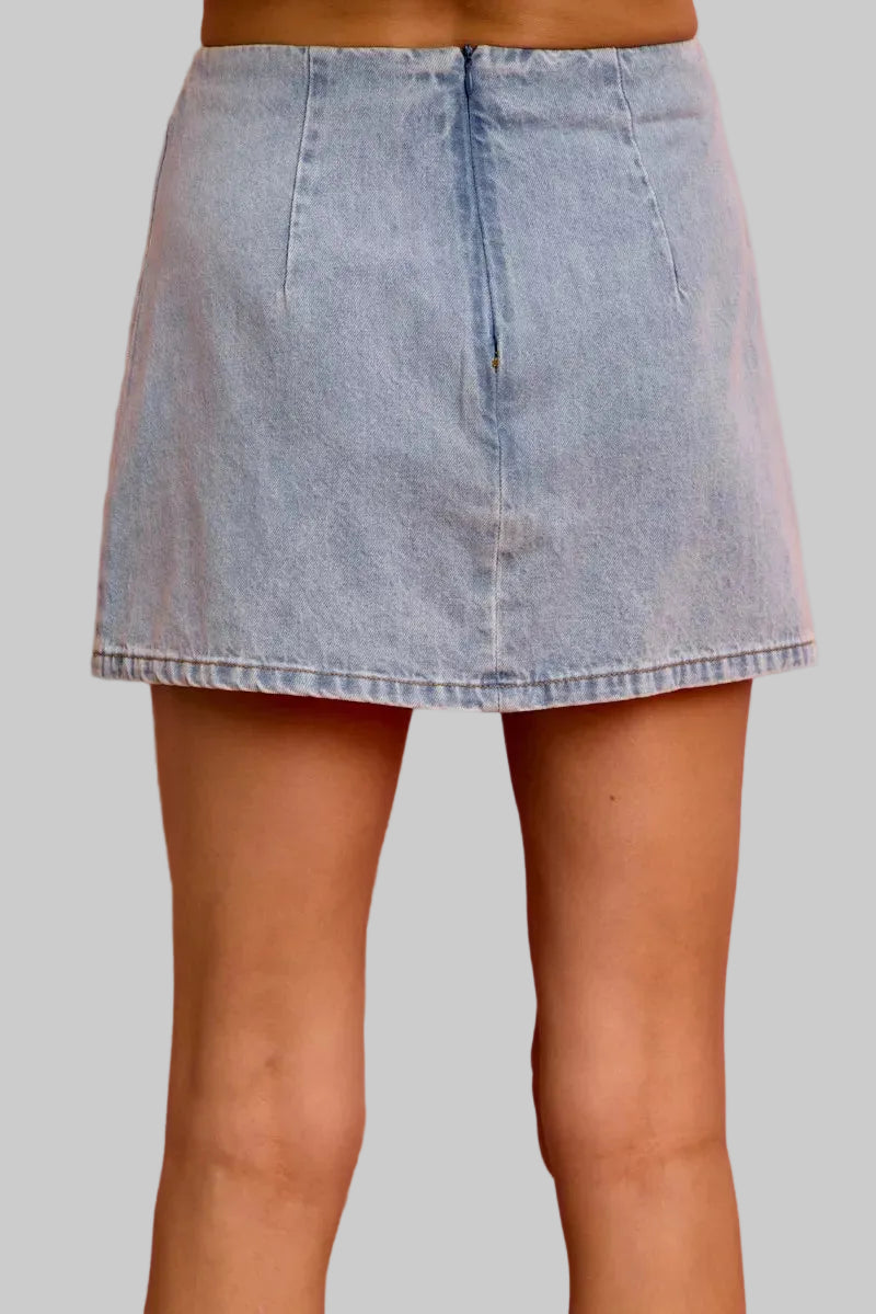 Jasmine Denim Lace Ribbon Mini Skirt