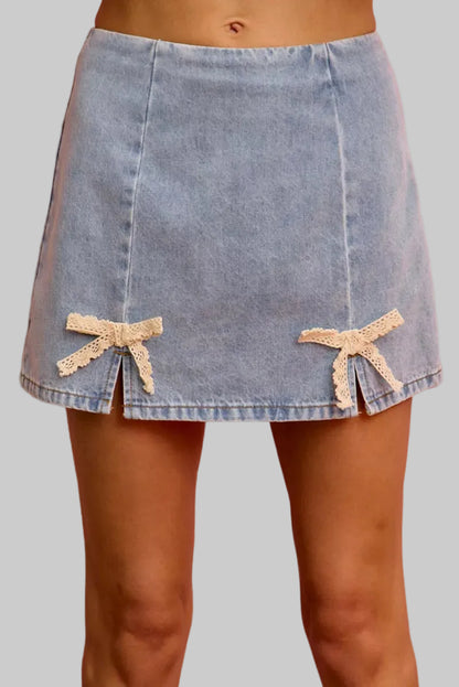 Jasmine Denim Lace Ribbon Mini Skirt