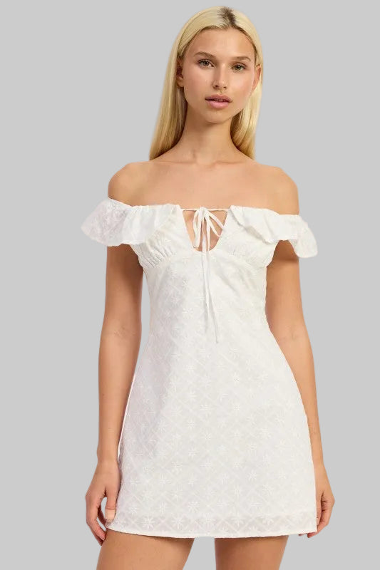 Jasmine Off the Shoulder Embroidered Mini Dress