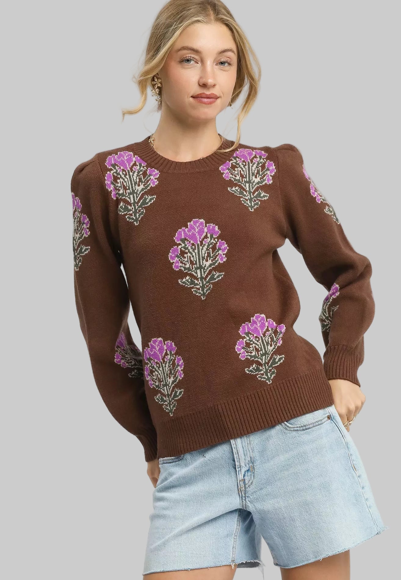 Jennifer Boho Flower Stem Jacquard Sweater