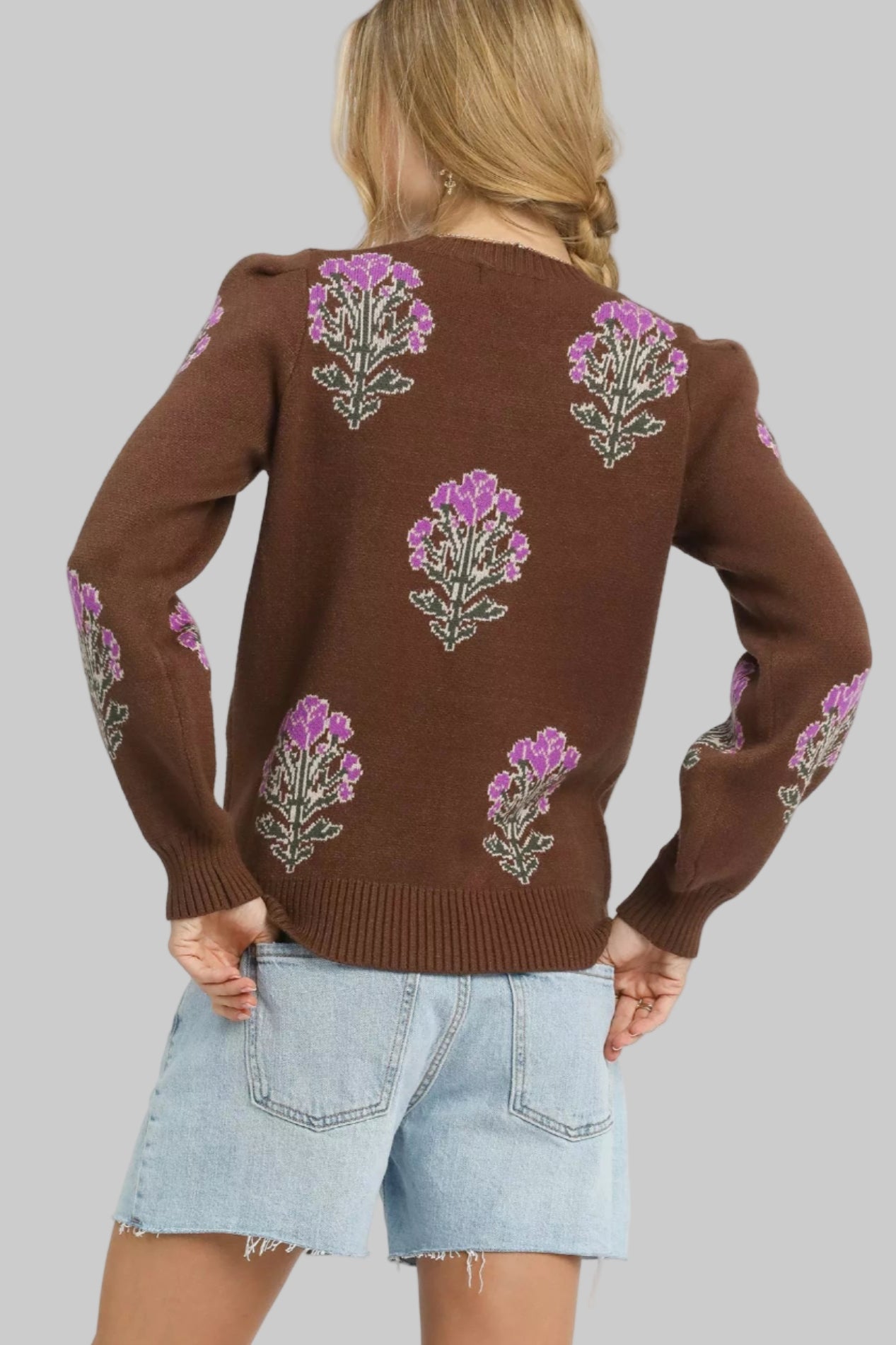 Jennifer Boho Flower Stem Jacquard Sweater