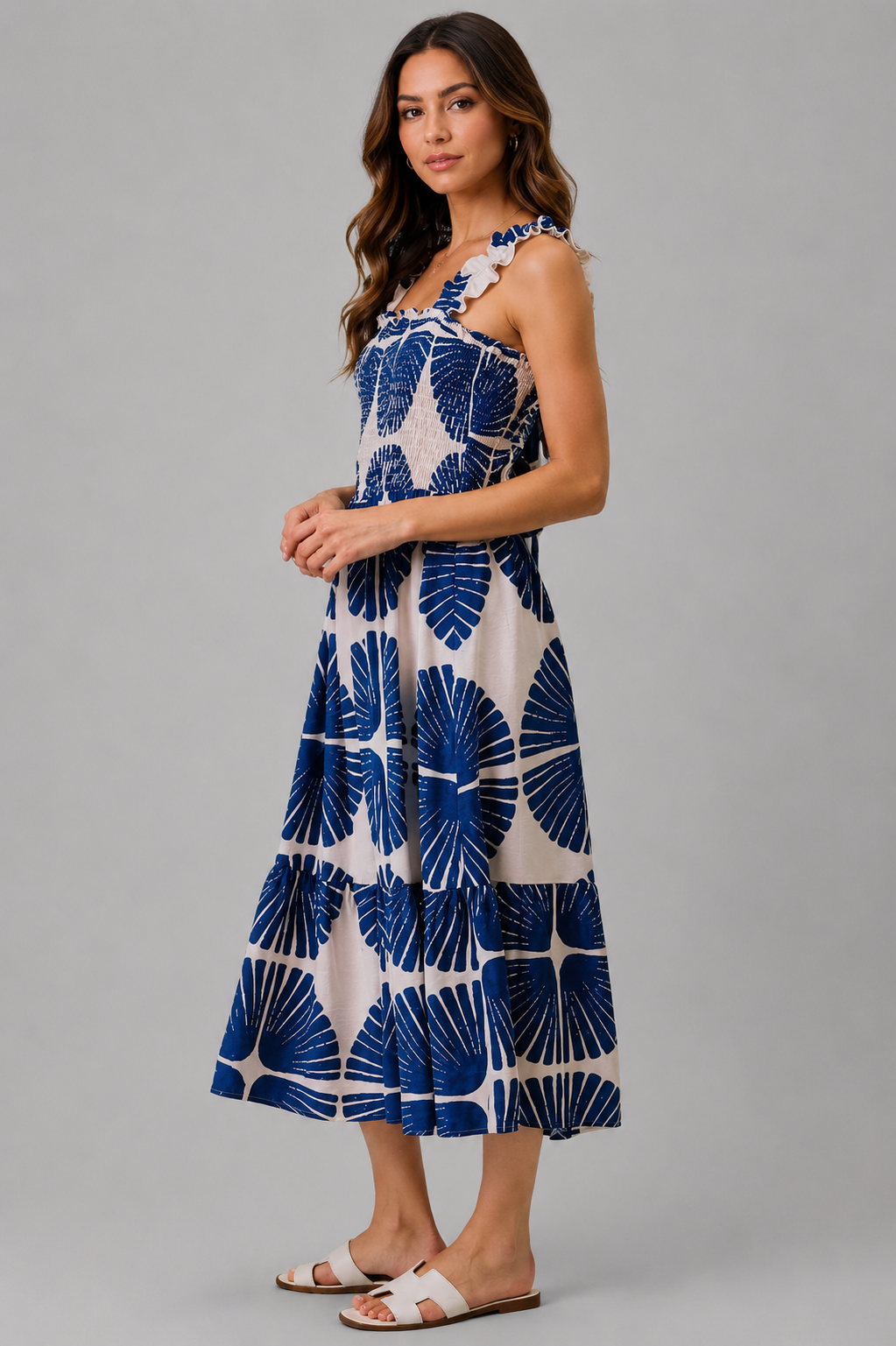 Jordyn Smocked Bodice Tiered Midi Dress