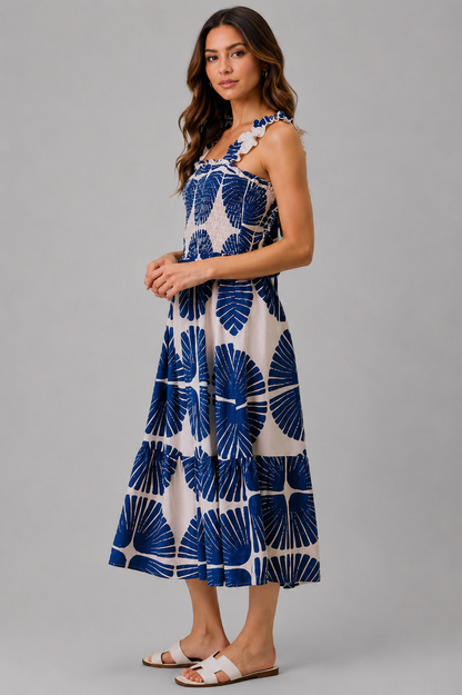 Jordyn Smocked Bodice Tiered Midi Dress