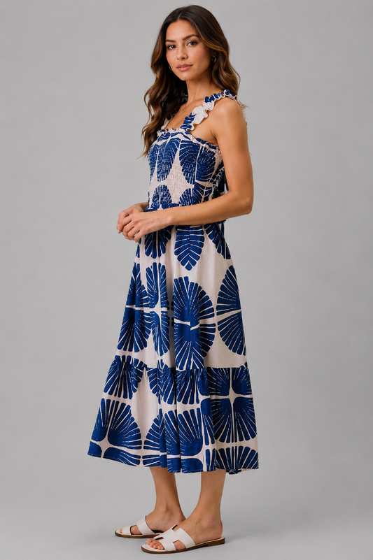Jordyn Smocked Bodice Tiered Midi Dress