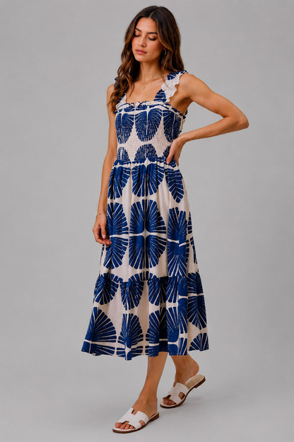 Jordyn Smocked Bodice Tiered Midi Dress