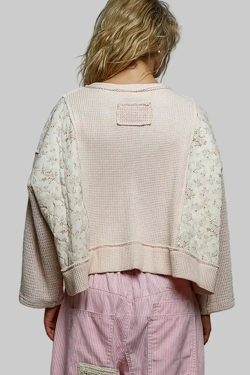Josephine Boho Floral Cropped Thermal Top - Blush