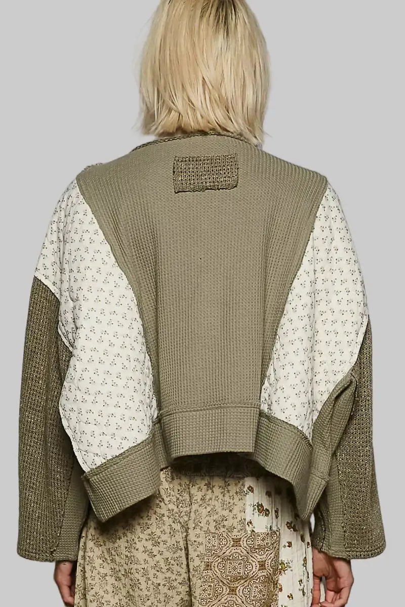 Josephine Boho Floral Cropped Thermal Top - Olive