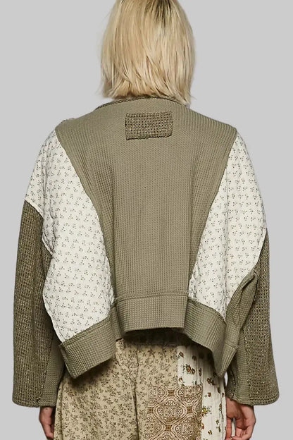 Josephine Boho Floral Cropped Thermal Top - Olive