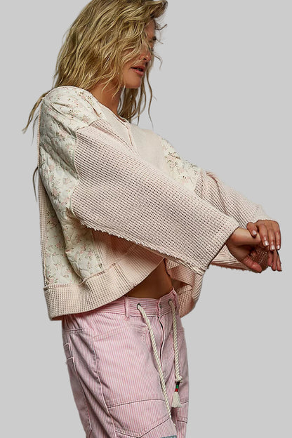 Josephine Boho Floral Cropped Thermal Top - Blush