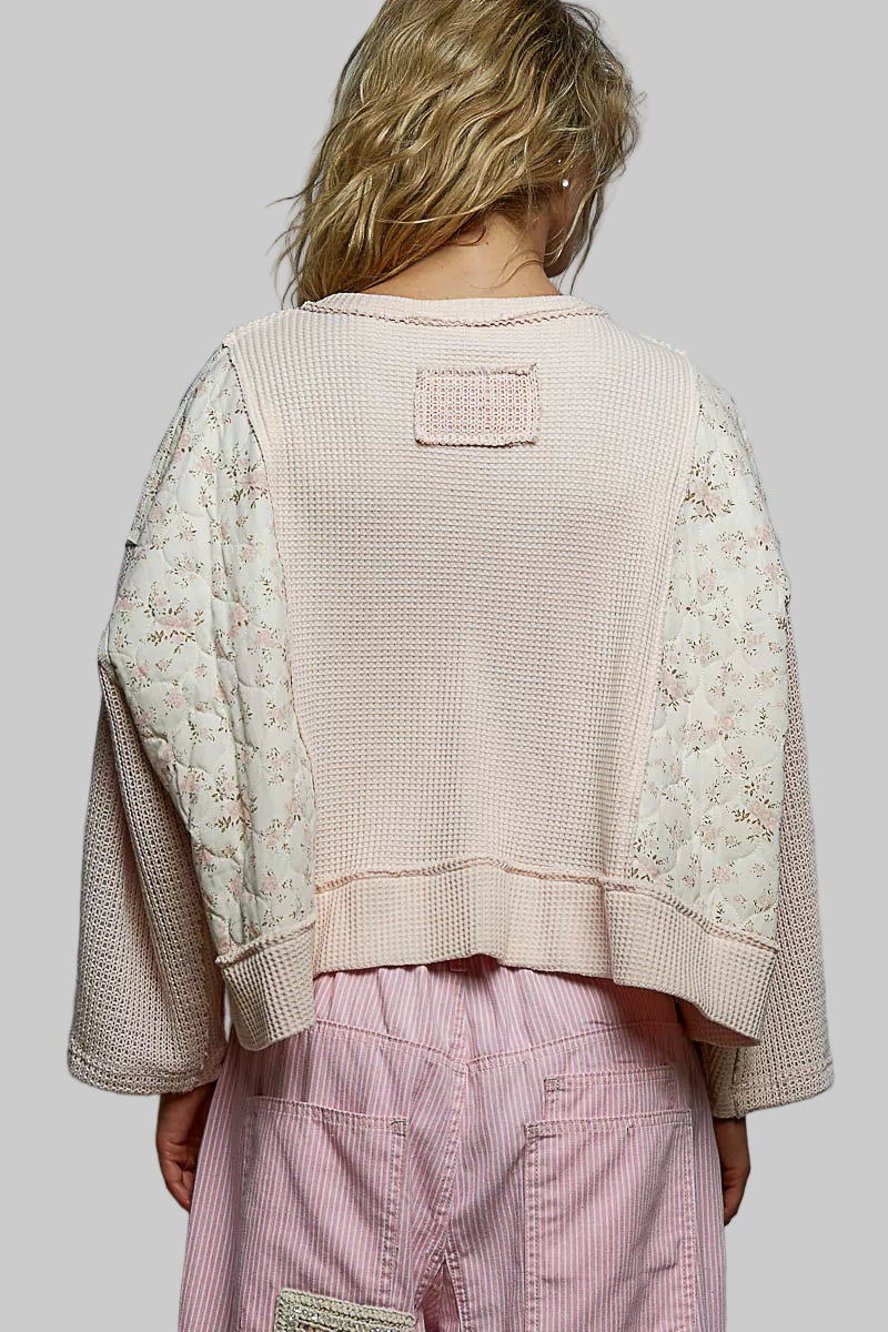 Josephine Boho Floral Cropped Thermal Top - Blush