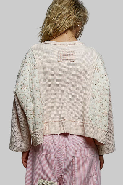 Josephine Boho Floral Cropped Thermal Top - Blush