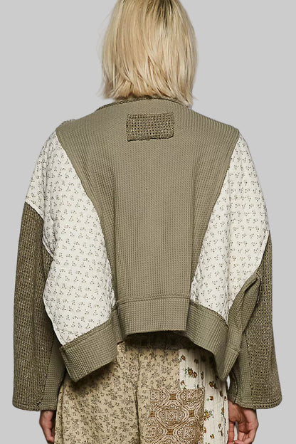 Josephine Boho Floral Cropped Thermal Top - Olive