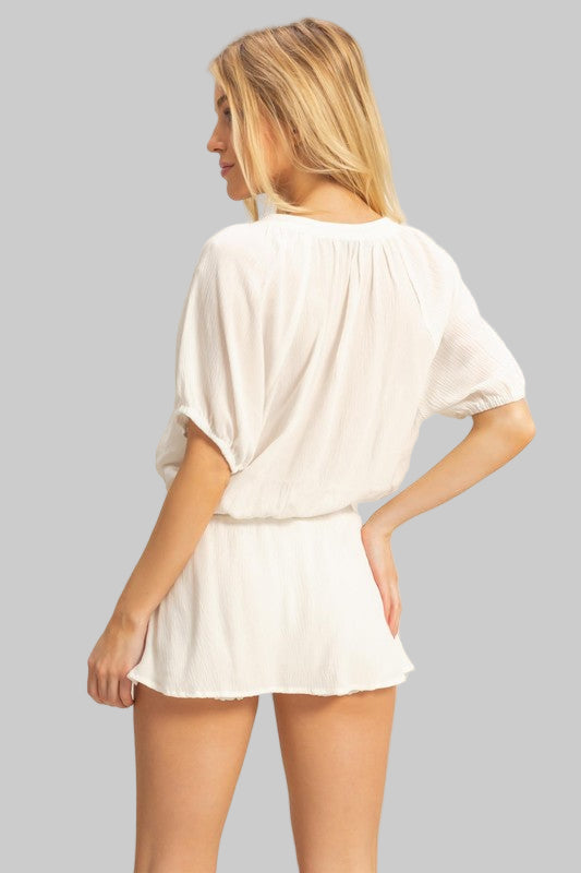 Josie Bohemian Drawstring Short Sleeve Top and Skort Set