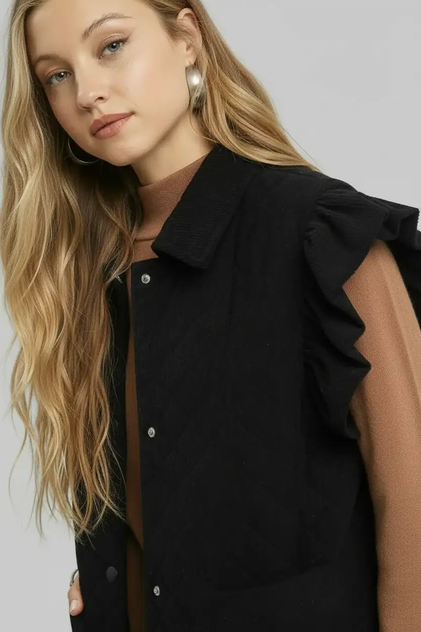 Julia Boho Corduroy Quilted Vest - Black