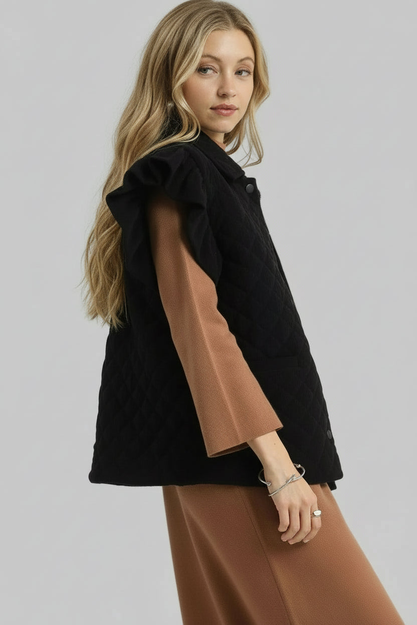 Julia Boho Corduroy Quilted Vest - Black