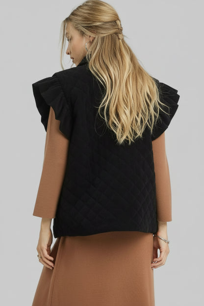 Julia Boho Corduroy Quilted Vest - Black