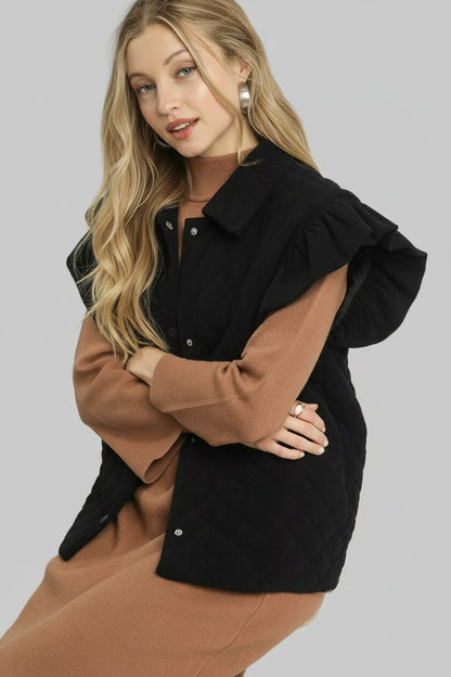 Julia Boho Corduroy Quilted Vest - Black