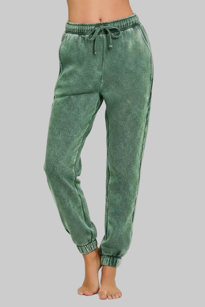 Julie Acid Wash Fleece Sweatpants with Pockets