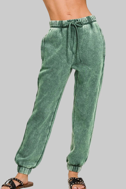 Julie Acid Wash Fleece Sweatpants with Pockets