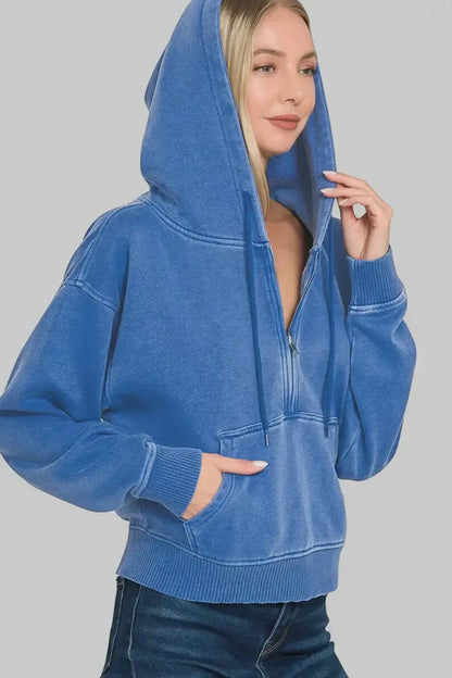 June Fleece Half Zip Hoodie - Classic Blue