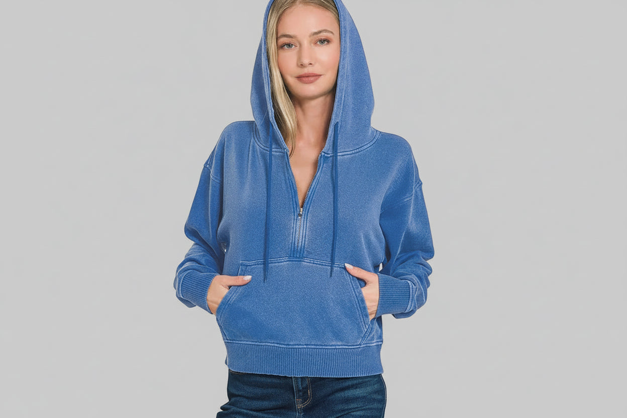 June Fleece Half Zip Hoodie - Classic Blue