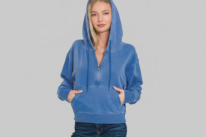 June Fleece Half Zip Hoodie - Classic Blue