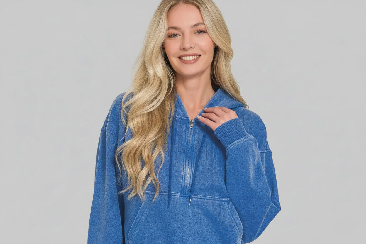 June Fleece Half Zip Hoodie - Classic Blue