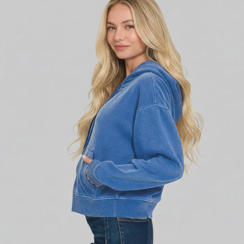 June Fleece Half Zip Hoodie - Classic Blue