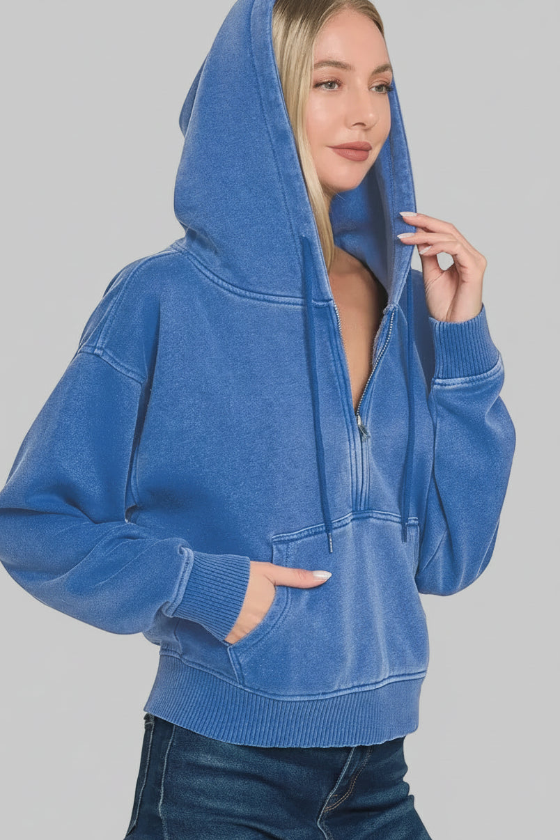 June Fleece Half Zip Hoodie - Classic Blue
