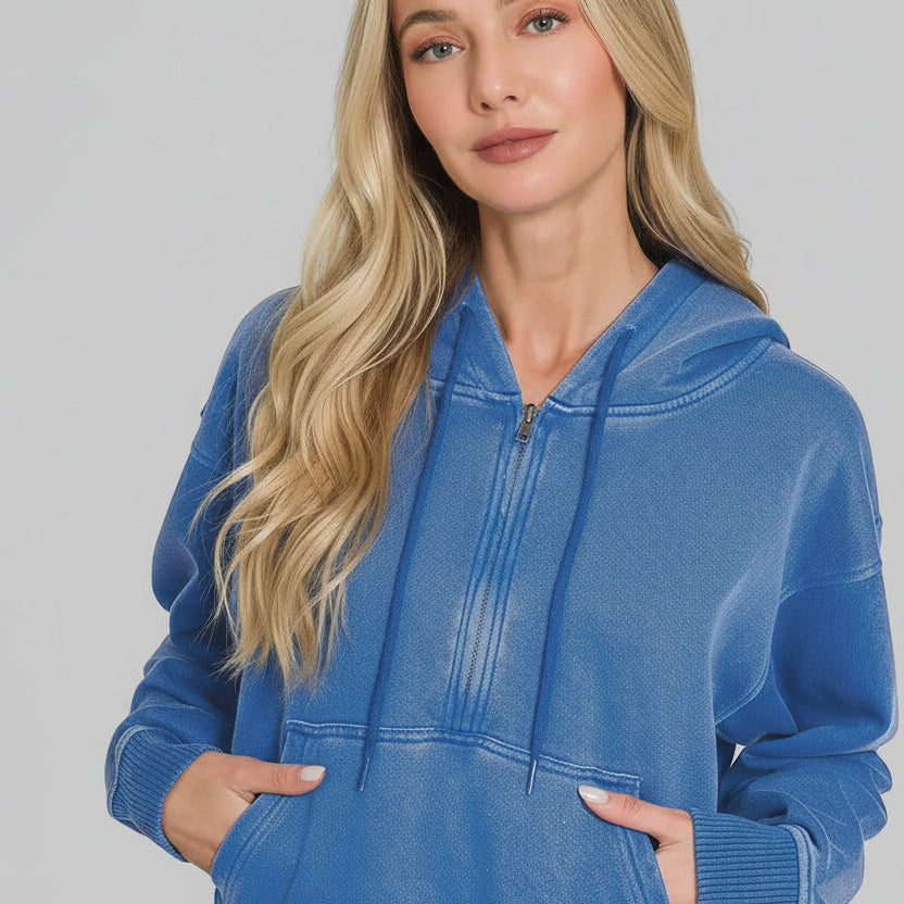 June Fleece Half Zip Hoodie - Classic Blue