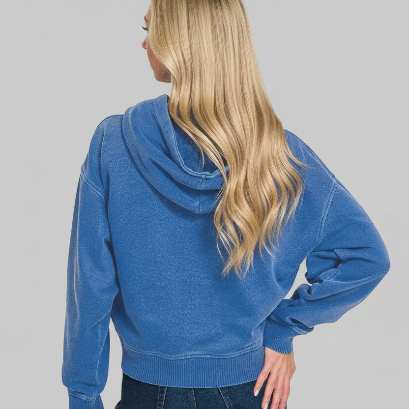 June Fleece Half Zip Hoodie - Classic Blue