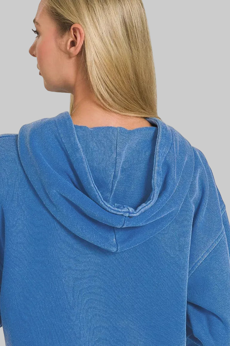 June Fleece Half Zip Hoodie - Classic Blue