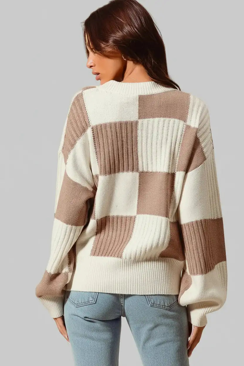 Juniper Checkered Button Front Sweater Cardigan