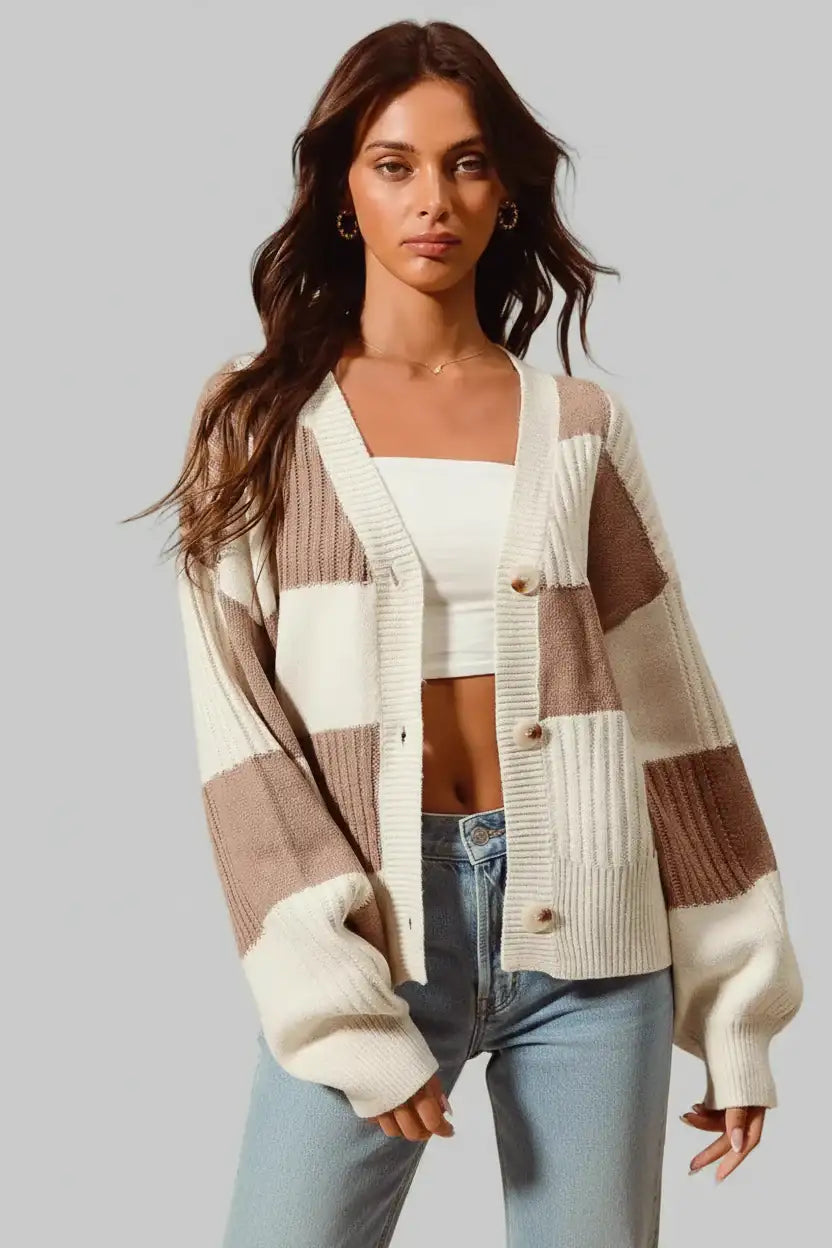 Juniper Checkered Button Front Sweater Cardigan