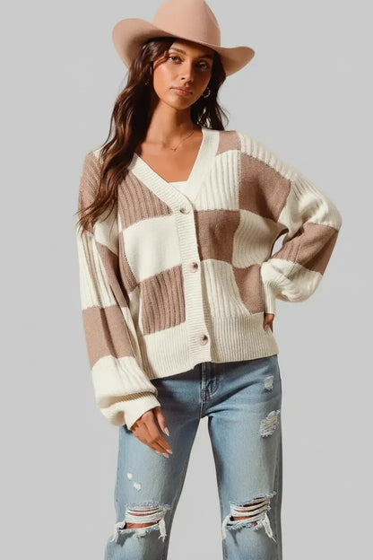 Juniper Checkered Button Front Sweater Cardigan