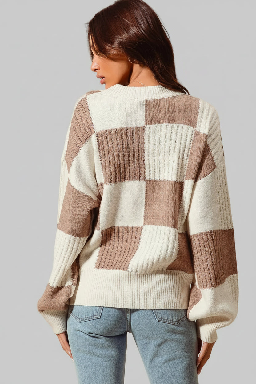 Juniper Checkered Button Front Sweater Cardigan