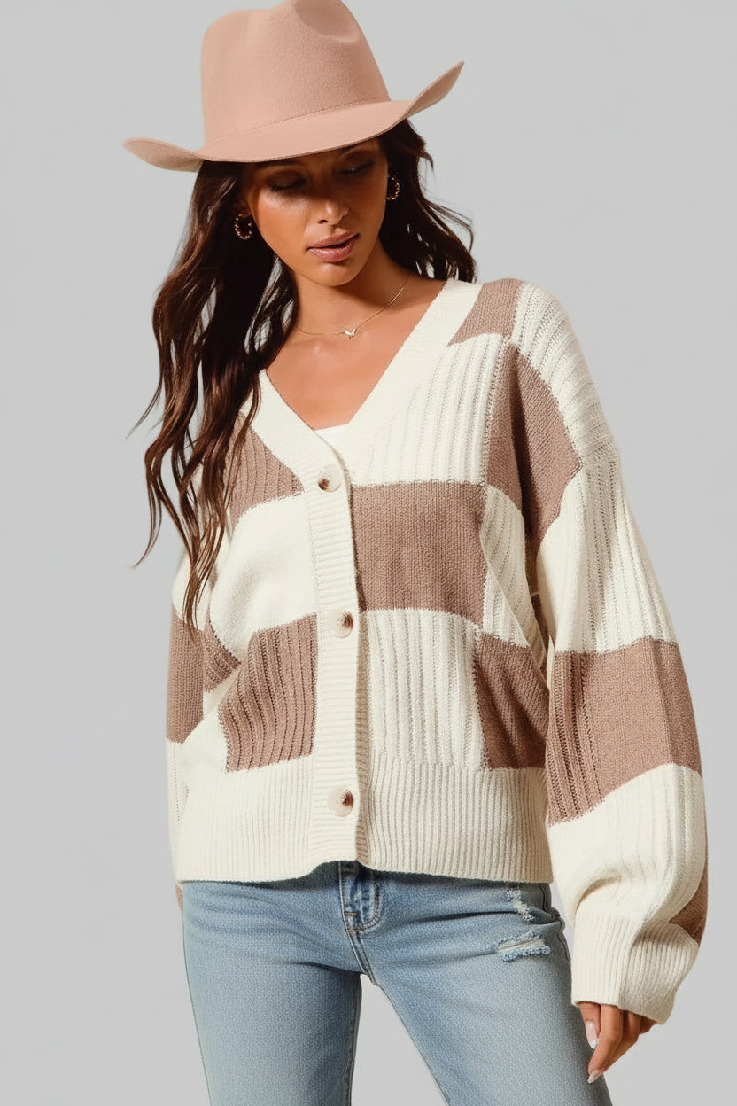 Juniper Checkered Button Front Sweater Cardigan