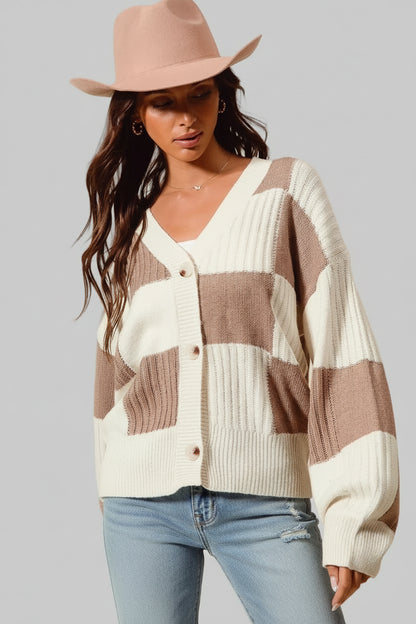 Juniper Checkered Button Front Sweater Cardigan